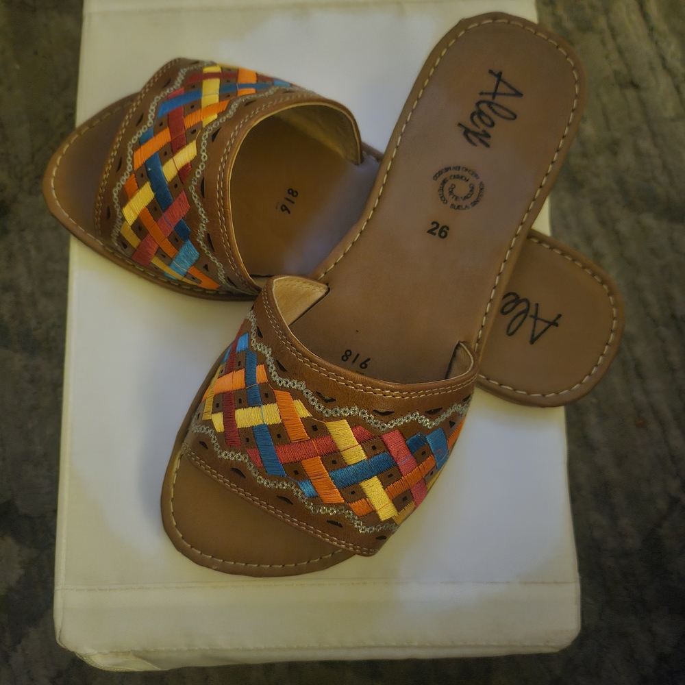 Multicolor Woven Slide Sandals